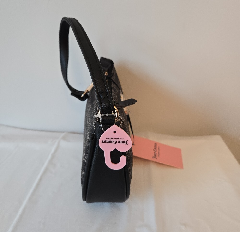 Juicy Couture Gothic Script Wristlet with Gold Heart Charm - Picture 2 of 8